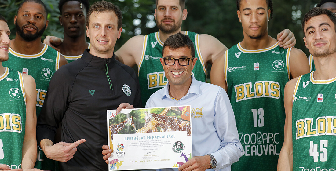 parrainage des girafes par l'équipe de basket de l'ADA Blois